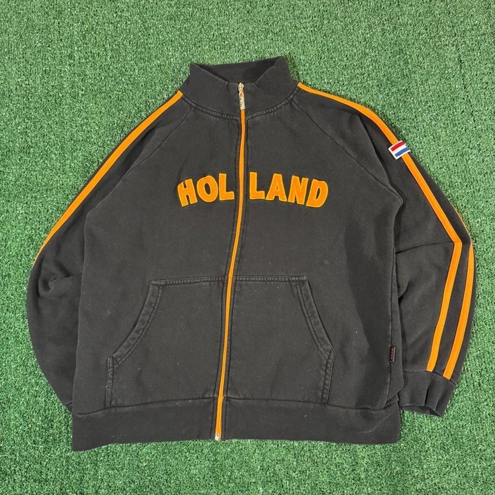 Deep International Holland Track Jacket Black Orange Mens Large Vintage Y2K